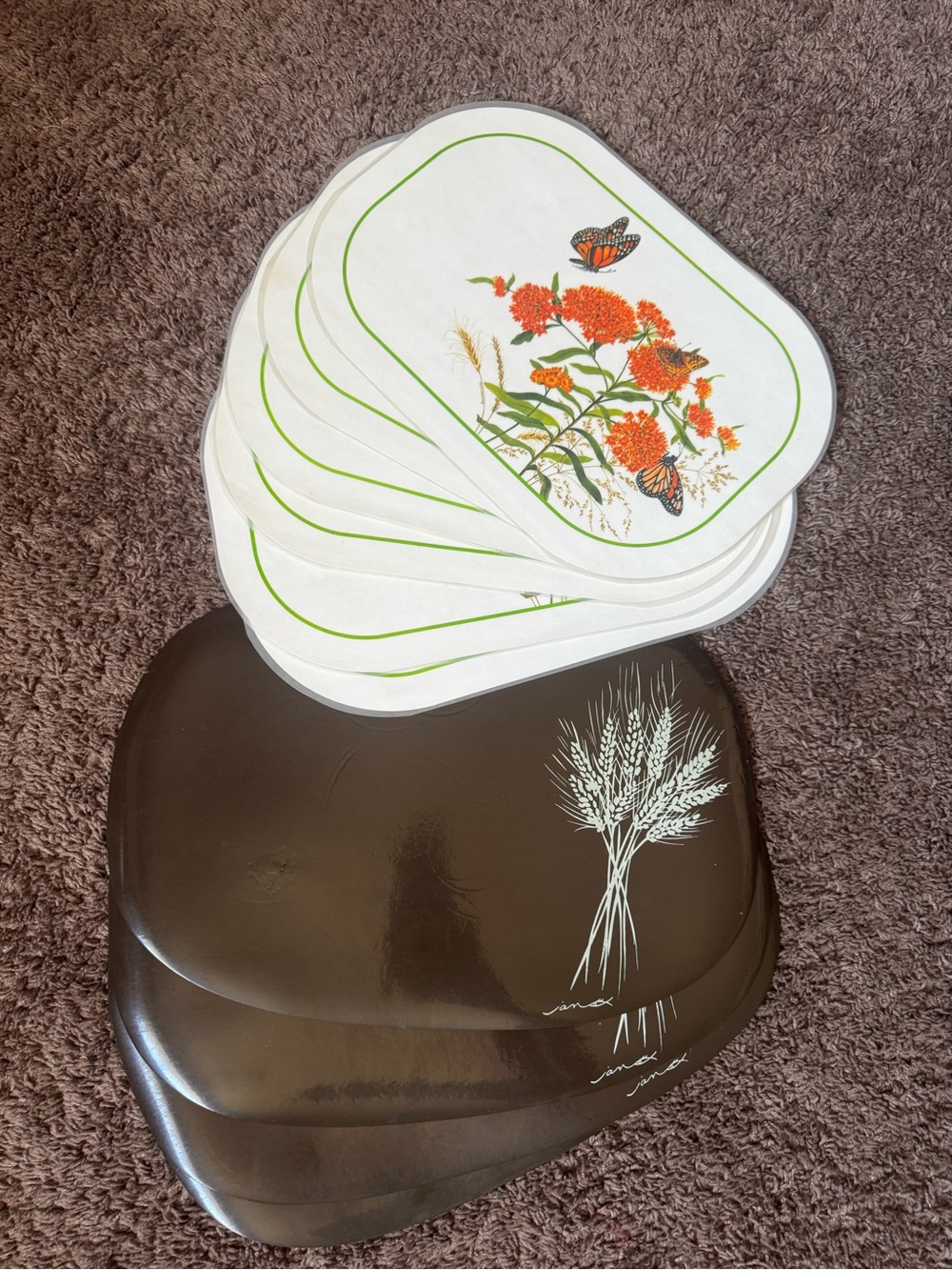 Vintage Floral & Wheat Melamine Trivets Set - Orange, Green, Brown